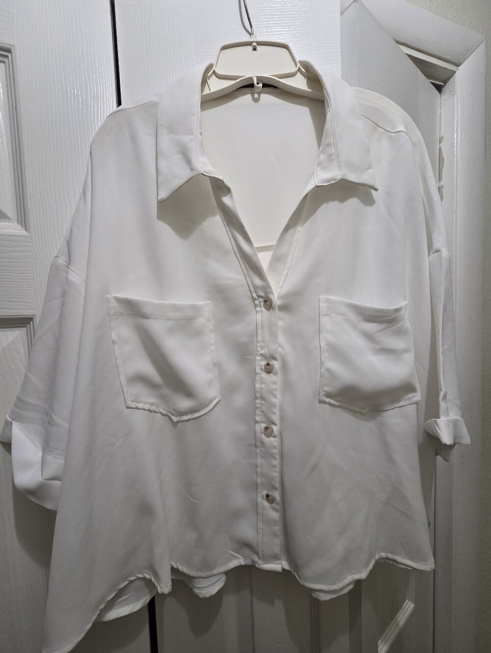 Women's Cider White Button-Front Pocket Blouse 3X